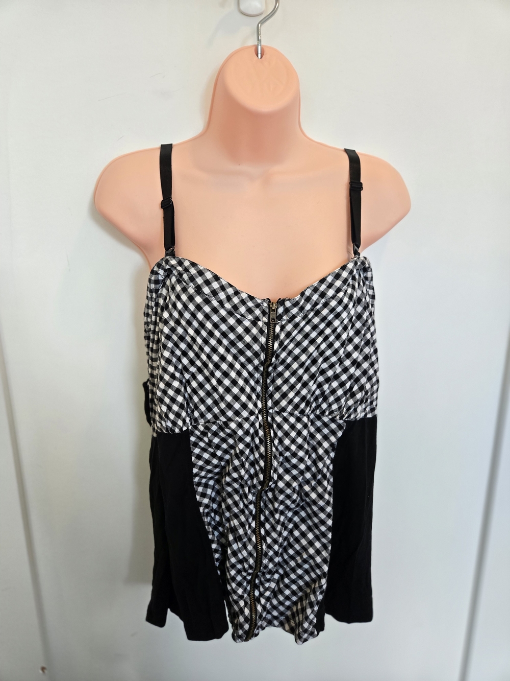 MXM Black and White Gingham Zip-Front Cami